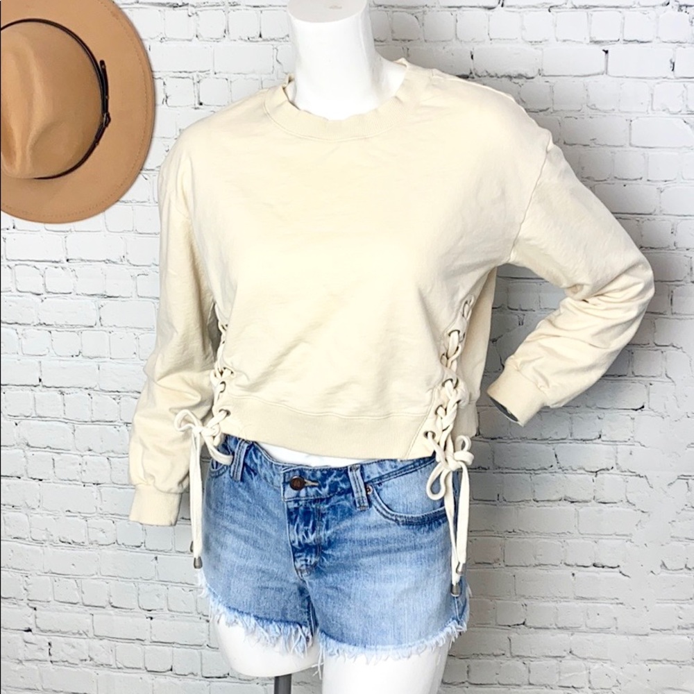 Cream Tie Crop Sweatshirt